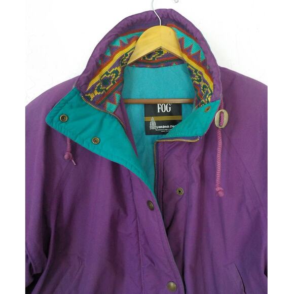 VTG London Fog Purple Teal Down Puffer Women size Large Jacket Coat Mid Length - Picture 5 of 14